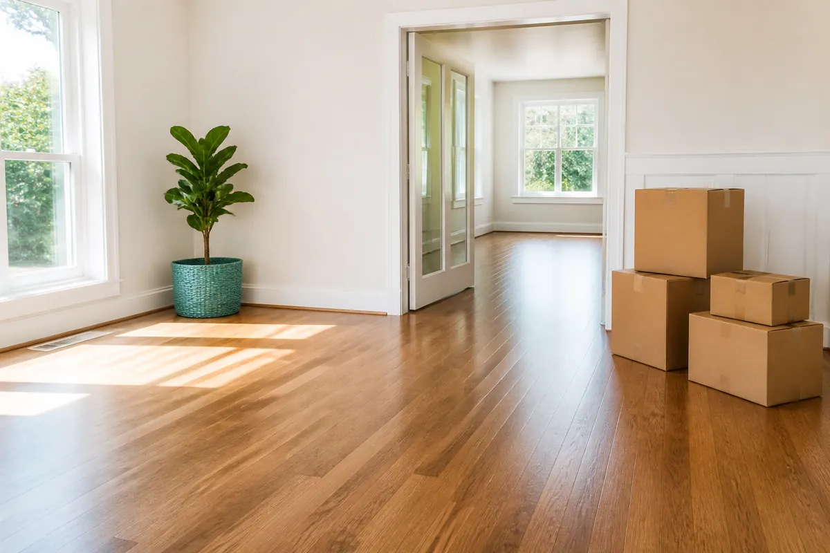 Clean empty home with moving boxes ready for a move