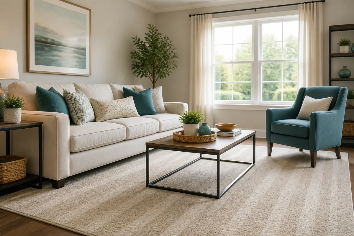 Bright living room maintained with recurring home care